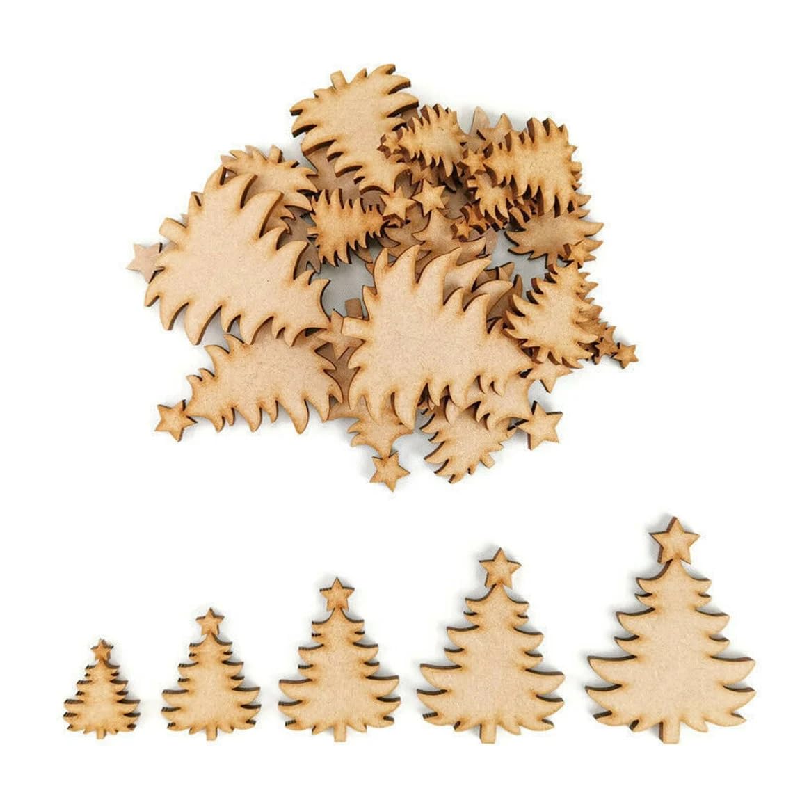 Wooden MDF Pack of 10 Classic Christmas Tree Cutouts | 4 Inch Craft Shapes for DIY Projects, Gift Tags, Holiday Decorations & Embellishments